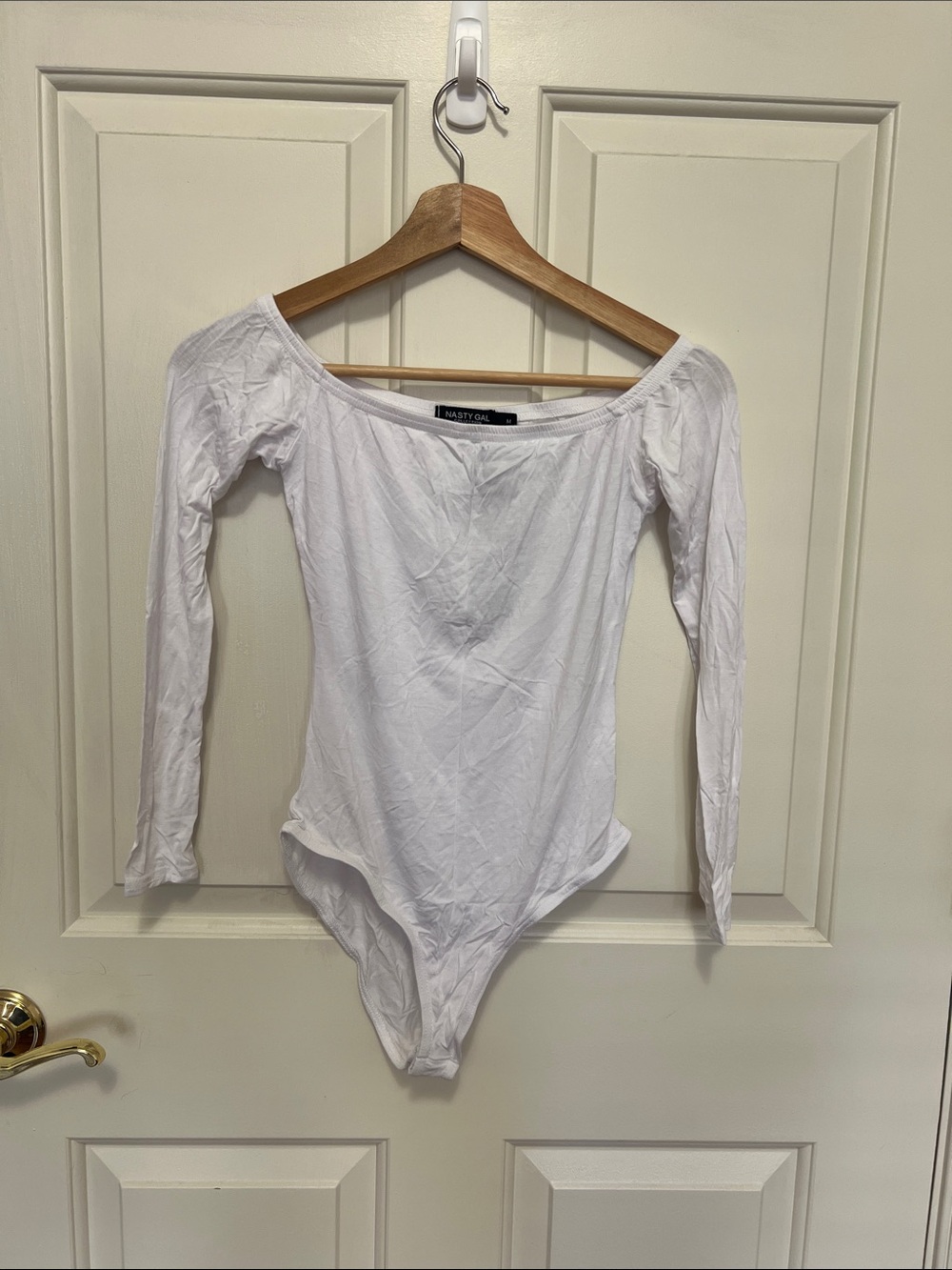 Nasty Gal White Off-Shoulder Long Sleeve Bodysuit